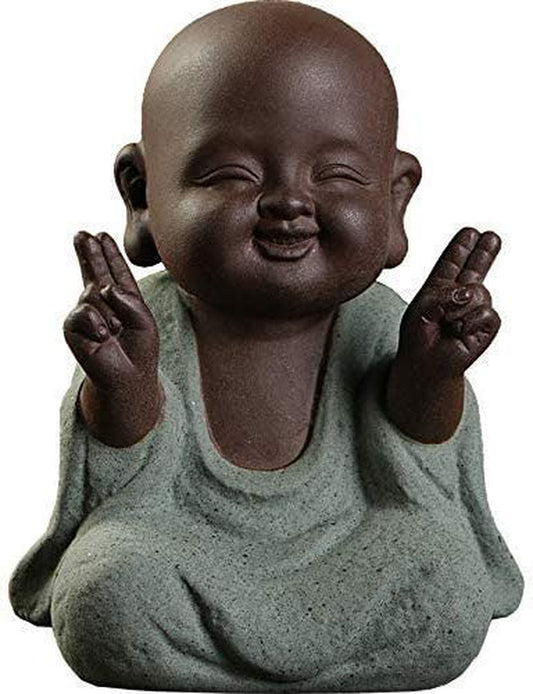 Ceramic Tiny Cute Buddha Statue Monk Figurine Creative Baby Buddha Crafts Adorable Ornaments Classic Delicate Ceramic Arts and Crafts Small (7 X 10 Cm) (Green)