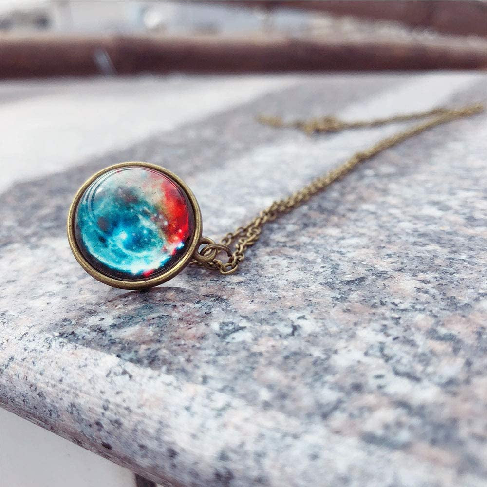 Eight Planets Necklace Pendent Double-Sided Glass Ball Universe Galaxy Solar System Guardian Stars Necklace for Women