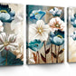 Lotus Flower Canvas Wall Decor Living Room White and Indigo Blue Floral Picture Wall Art for Dining Room Bedroom Bathroom Kitchen Prints Paintings for Home Decorations