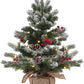 24 Inch 2 FT Pre-Lit Snowy Mini Christmas Tree, DESPAS Flocked Small Tabletop Christmas Tree with 20 LED Lights Red Berries Pine Cones and Cloth Bag Base Xmas Decorations for Holiday Party Home