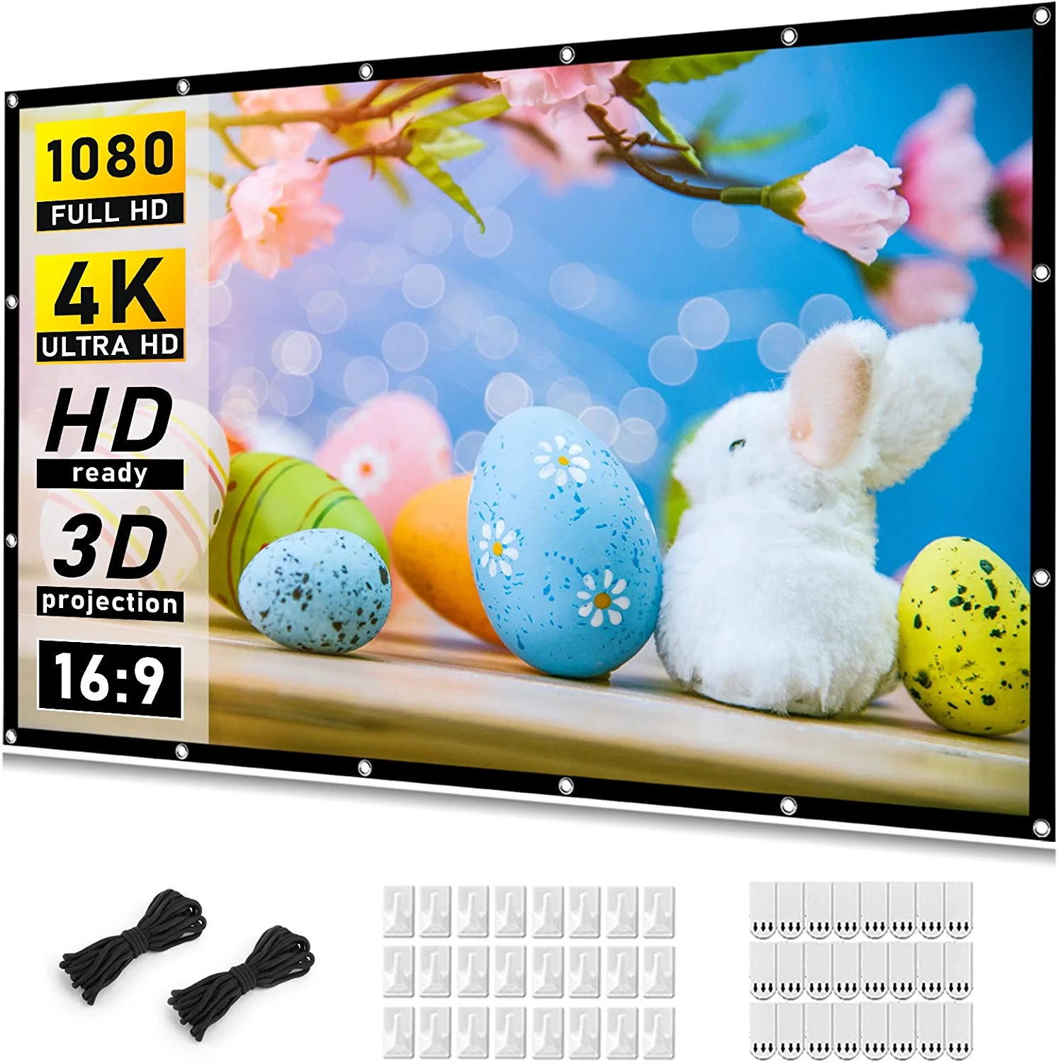 Projector Screen 120 Inch,  Movie Projector Screen 16:9 Foldable and Portable Anti-Crease Indoor Outdoor Projection Double Sided Video Projector Screen for Home, Party, Office, Classroom
