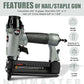 Pneumatic Brad Nailer,  2 in 1 Nail Gun Staple Gun Fires 18 Gauge 2 Inch Brad Nails and Crown 1-5/8 Inch Staples with Carrying Case and Safety Glasses