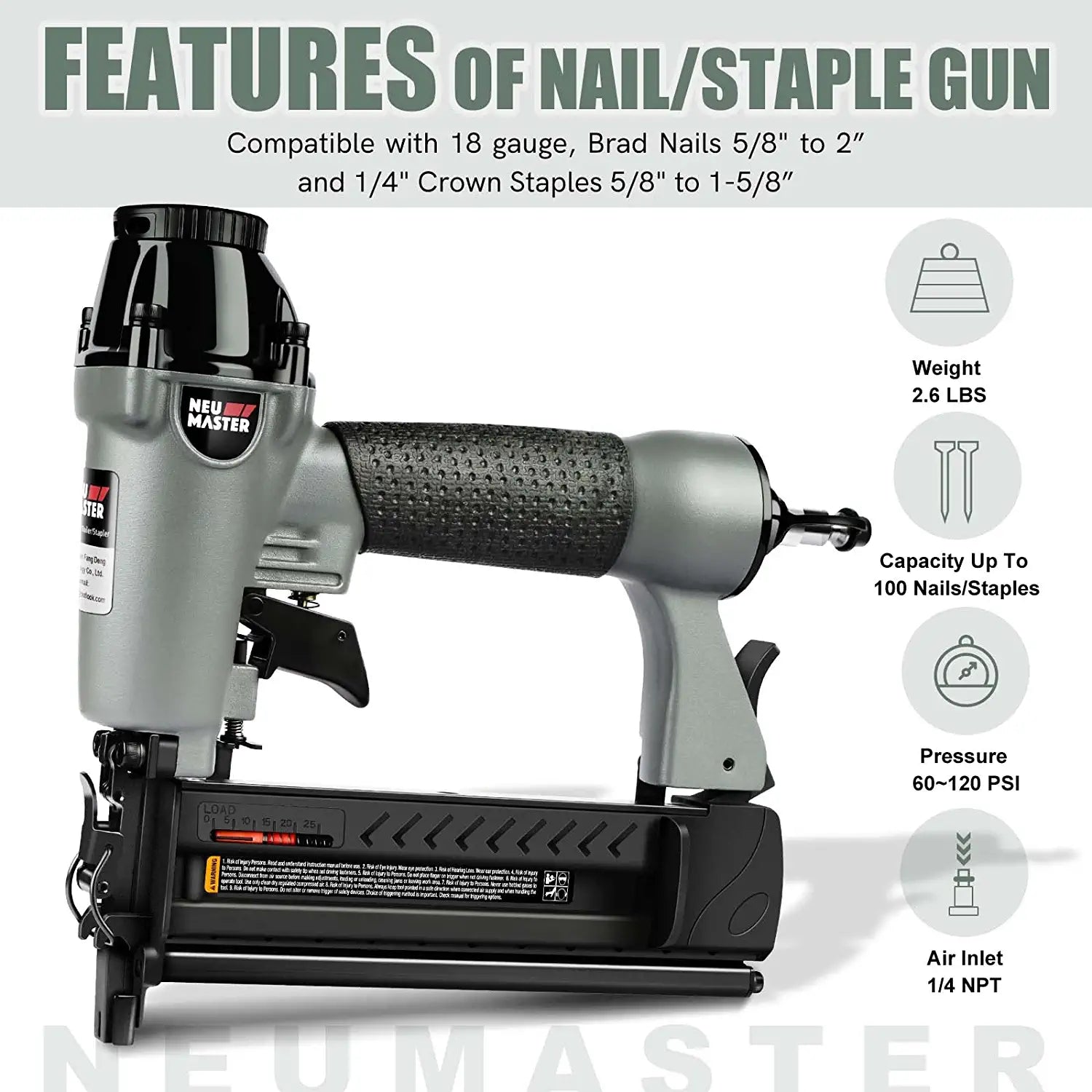 Pneumatic Brad Nailer,  2 in 1 Nail Gun Staple Gun Fires 18 Gauge 2 Inch Brad Nails and Crown 1-5/8 Inch Staples with Carrying Case and Safety Glasses