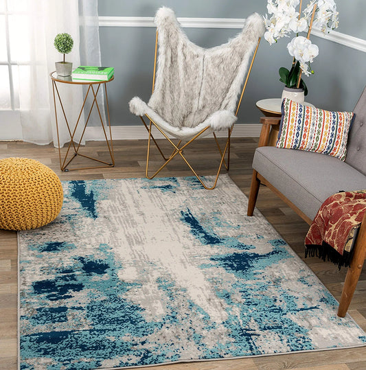 Sky Collection Whimsical Abstract Area Rug 5' X 7' Blue