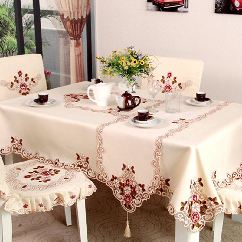 GYMNASTIKA Tablecloth,Tablecloth Rectangle/Square Pastoral Embroidered Polyester Floral Cutwork Table Linen for Wedding