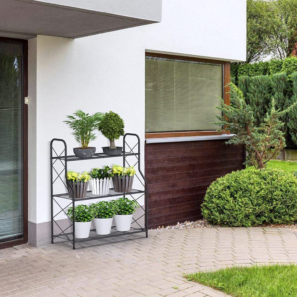 Plant Stand Rack 3 Tier Indoor Outdoor Multiple Holder Shelf,Black