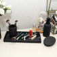 Bathroom Accessory Set-4 Pcs Complete Resin Bathroom Counter Vanity Accessories Sets Vanity Tray Lotion Dispenser/Soap Pump Toothbrush Holder Soap Dish-Matte Black Sandstone Modern Decor