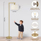 Gold Floor Lamp, Standing Lamp for Living Room Bedroom, Dimmable Floor Lamp, Tall Floor Lamp with Dimmer, Modern Arc Reading Light with Hanging Shade, Two Switches Design, Led Bulb Included