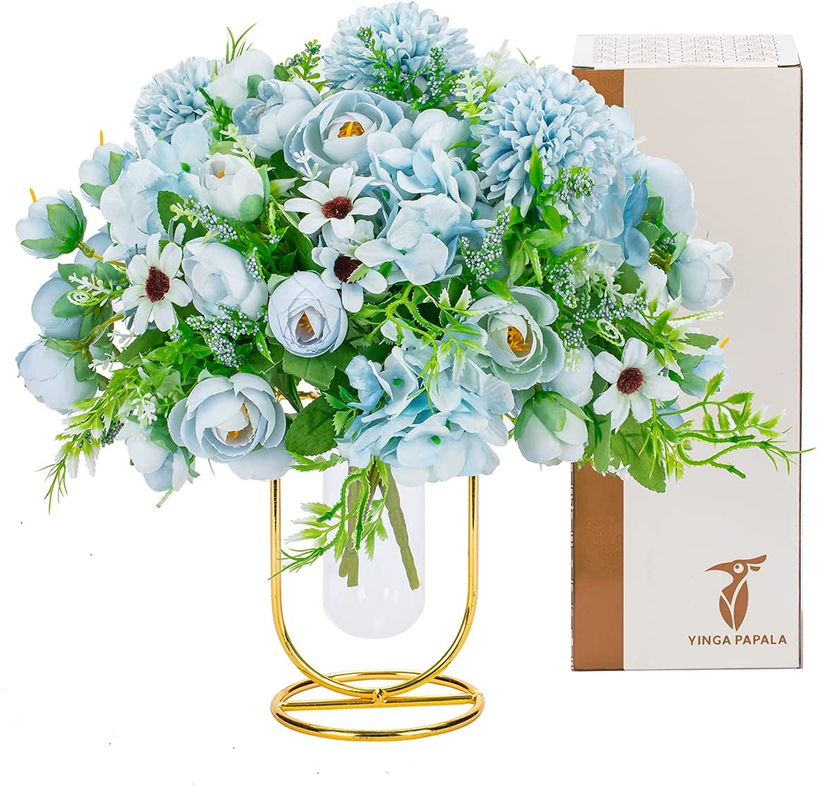 Artificial Flowers with Vase, Wedding Centerpieces for Tables, Fake Flowers Arrangements for Home Party Wedding Decoration, Centerpiece Table Decorations, Fake Peony Women Gifts 2 Packs