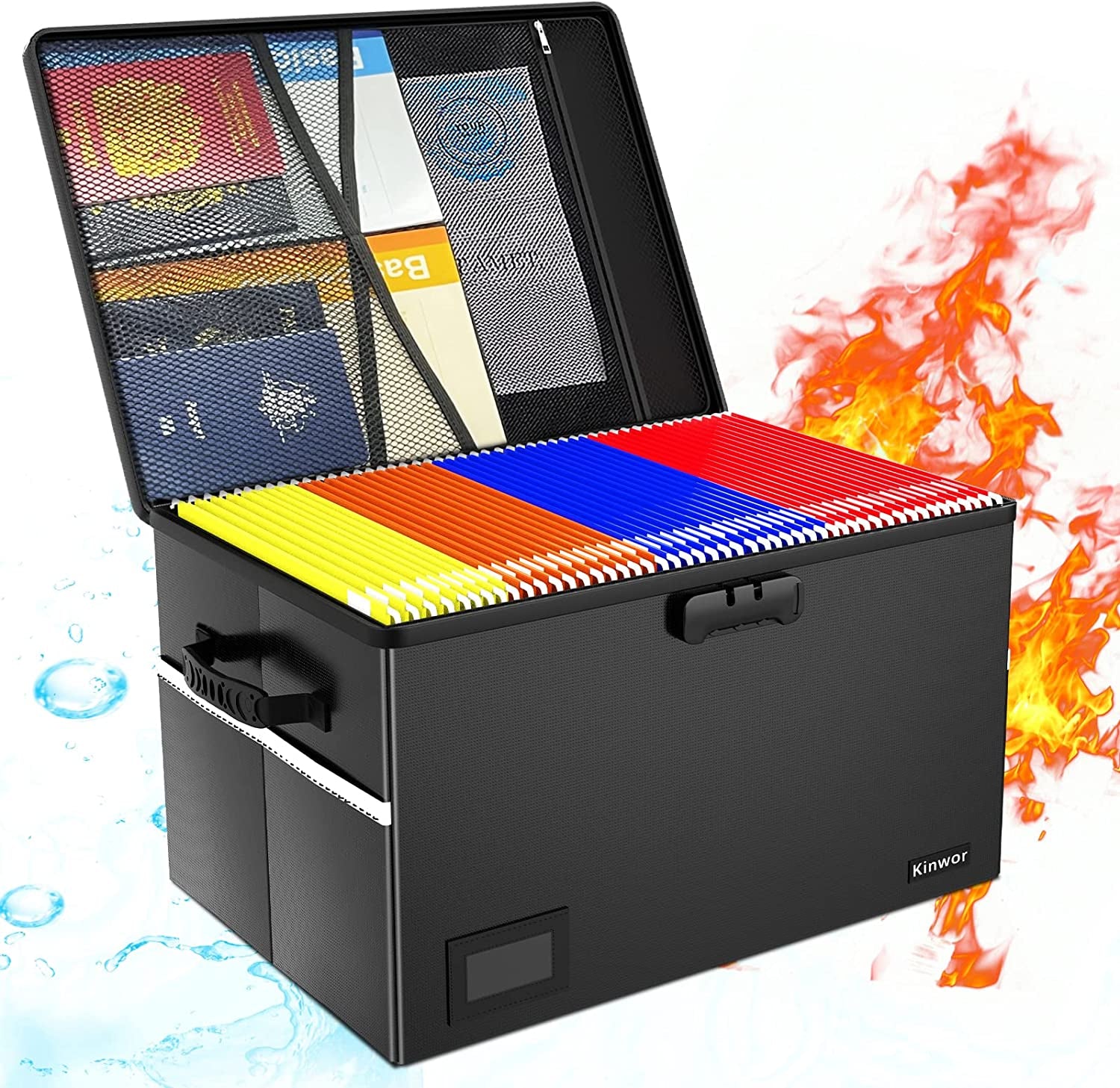 File Box with Lock,File Folder Organizer, Fireproof Document Organizer,Waterproof, Anti-Static, Multi-Layer/ Pockets, Fireproof Document Box for Letter & Legal Size Folder/Books Storage
