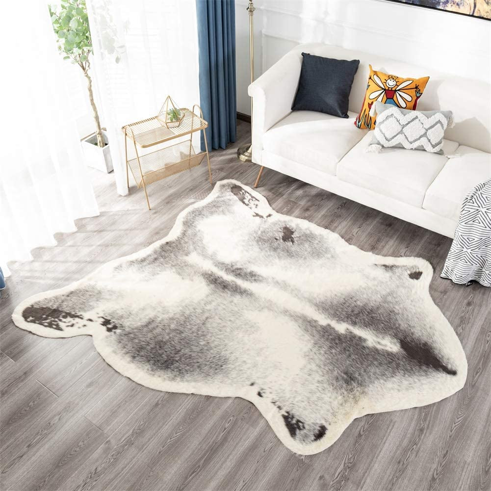 Faux Cowhide Area Rug, 41.3X31.5In Faux Cow Skin Fur Animal Print Rugs for Home Office Living Room,Bedroom (Small-Grey+Beige,105 X 80Cm)