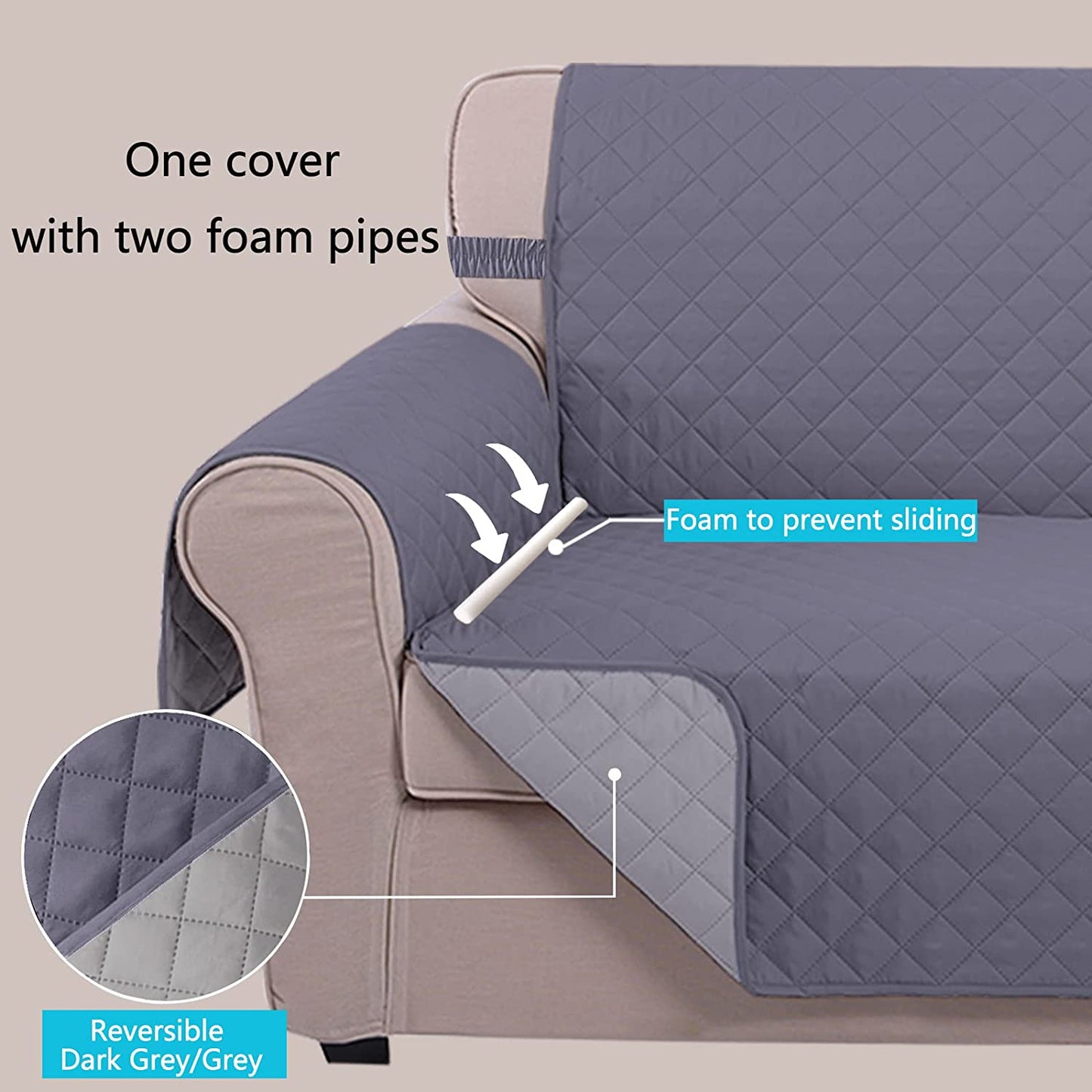 Large Sofa Cover Reversible Couch Cover for Dogs with Elastic Straps Water Resistant Furniture Protector for Pets Couch Cover for 4 Cushion Couch (Oversized Sofa,Dark Grey/Light Grey)
