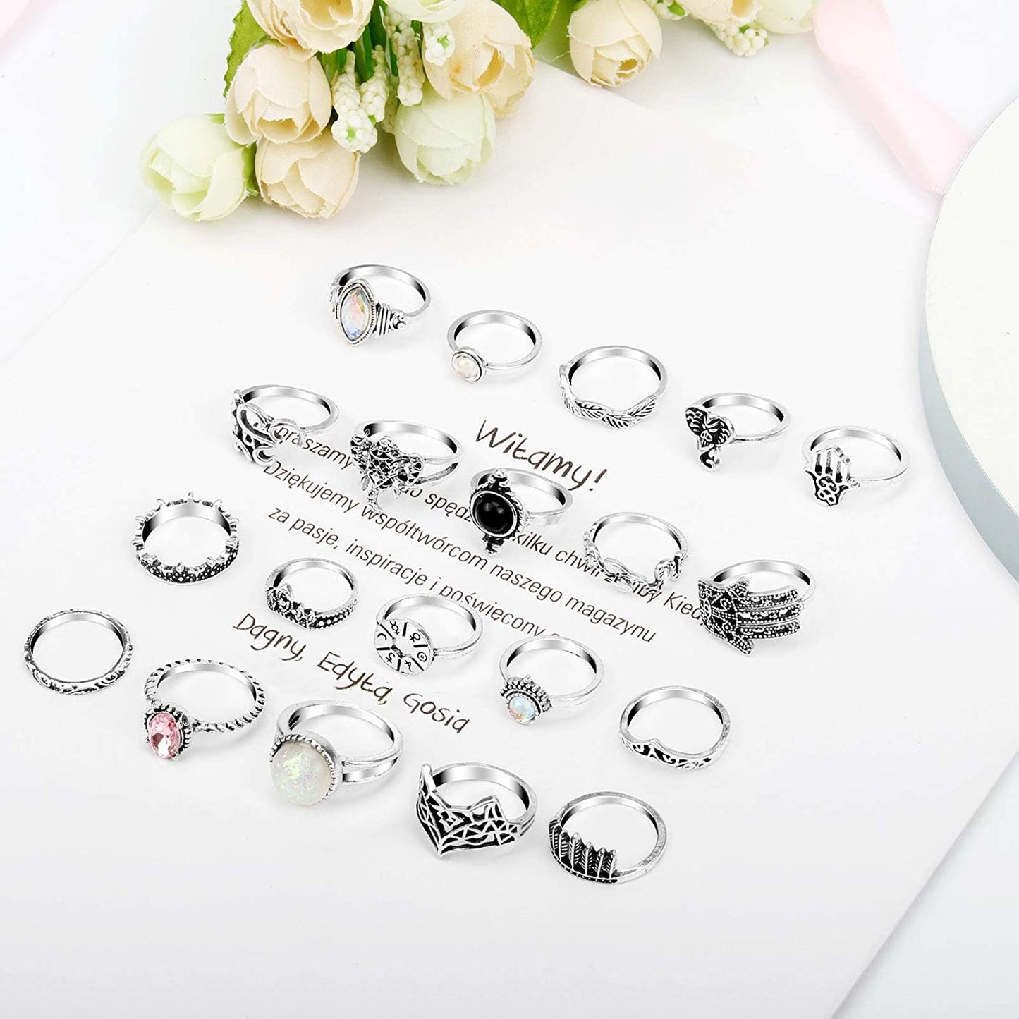 60-99 Pcs Knuckle Rings for Women Stackable Rings Set Silver Rings Gold Bohemian Retro Vintage Joint Finger Rings Hollow Carved Flowers Knuckle Midi Rings