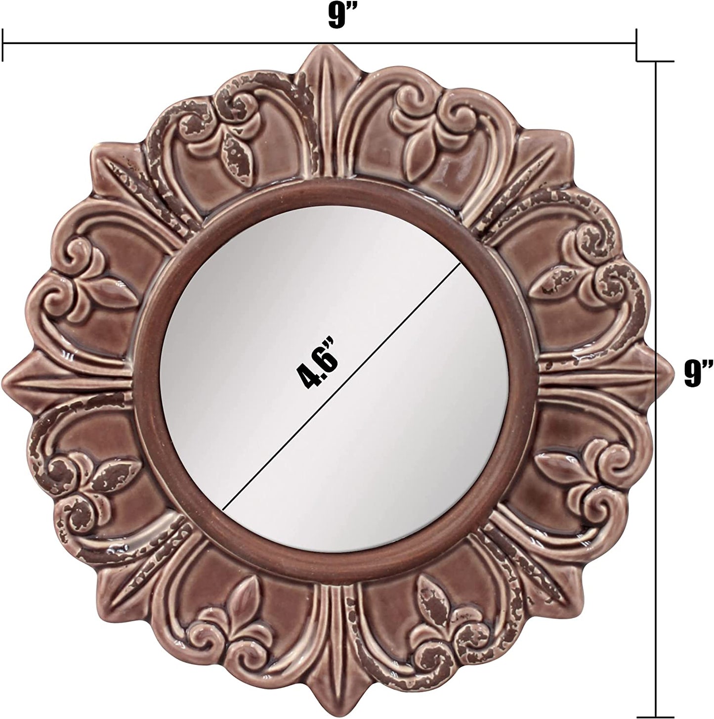 Decorative 9" Warm Taupe round Ceramic Accent Wall Mirror