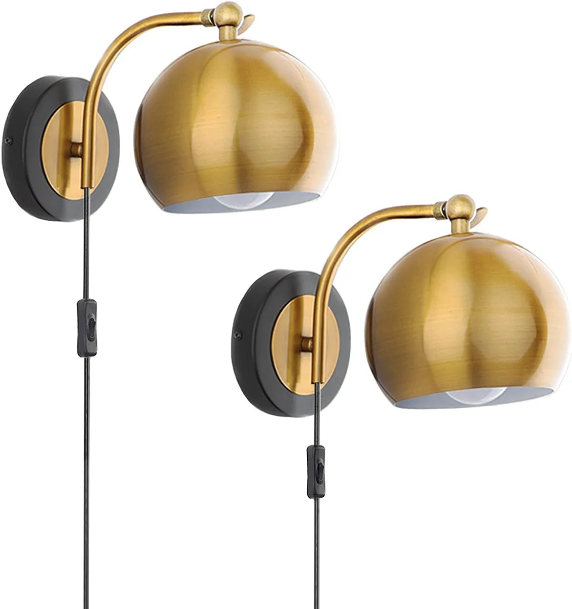 OYLYW Gold Wall Sconces Plug in Lighting Fixture ,E26 Industrial Vintage Boho Adjustable Wall Lights,Set of 2 Pack Wall Lamp Bedside Lamp Bathroom Vanity Lights