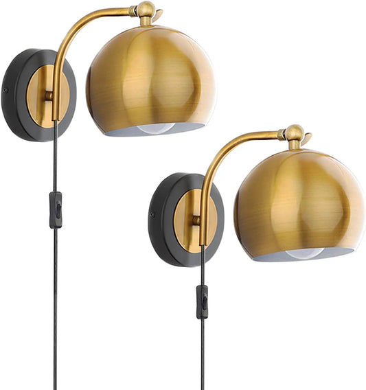 OYLYW Gold Wall Sconces Plug in Lighting Fixture ,E26 Industrial Vintage Boho Adjustable Wall Lights,Set of 2 Pack Wall Lamp Bedside Lamp Bathroom Vanity Lights