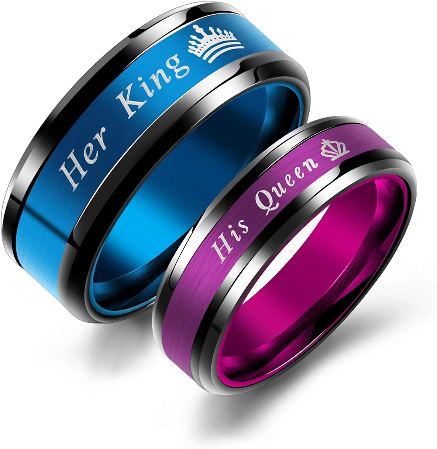 His and Hers King and Queen Rings 2Pcs Titanium Steel Matching Couple Promise Rings Engagement Anniversary Bands Valentine'S Jewelry Gifts