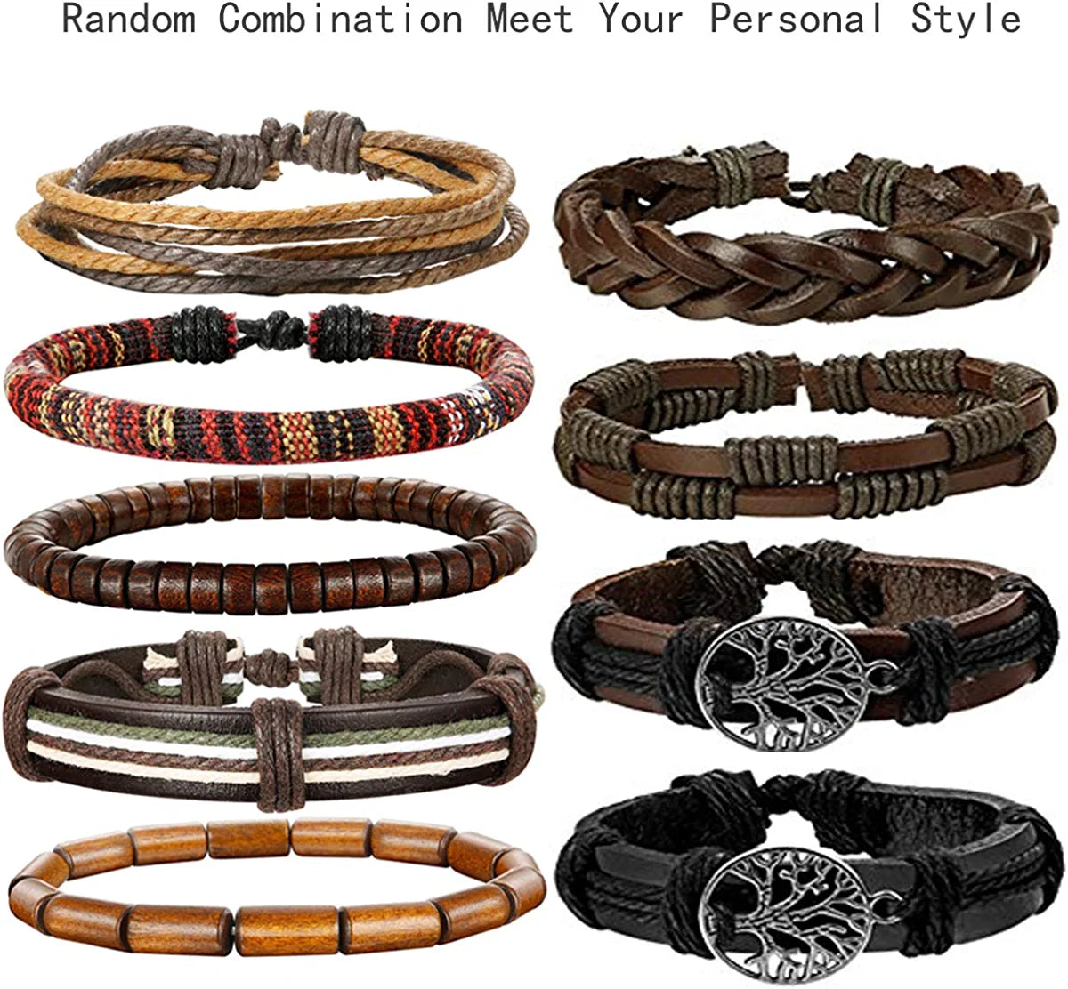 24 Pcs Woven Leather Bracelet for Men Women Cool Leather Wrist Cuff Bracelets Adjustable