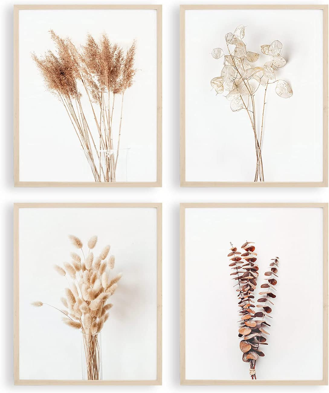 Boho Wall Art Modern Farmhouse Bathroom Decor Cute Pampas Grass Wall Decor Botanical Prints Beige Room Aesthetic Neutral Kitchen Bedroom Decor Set of 4(UNFRAMED 8X10In)