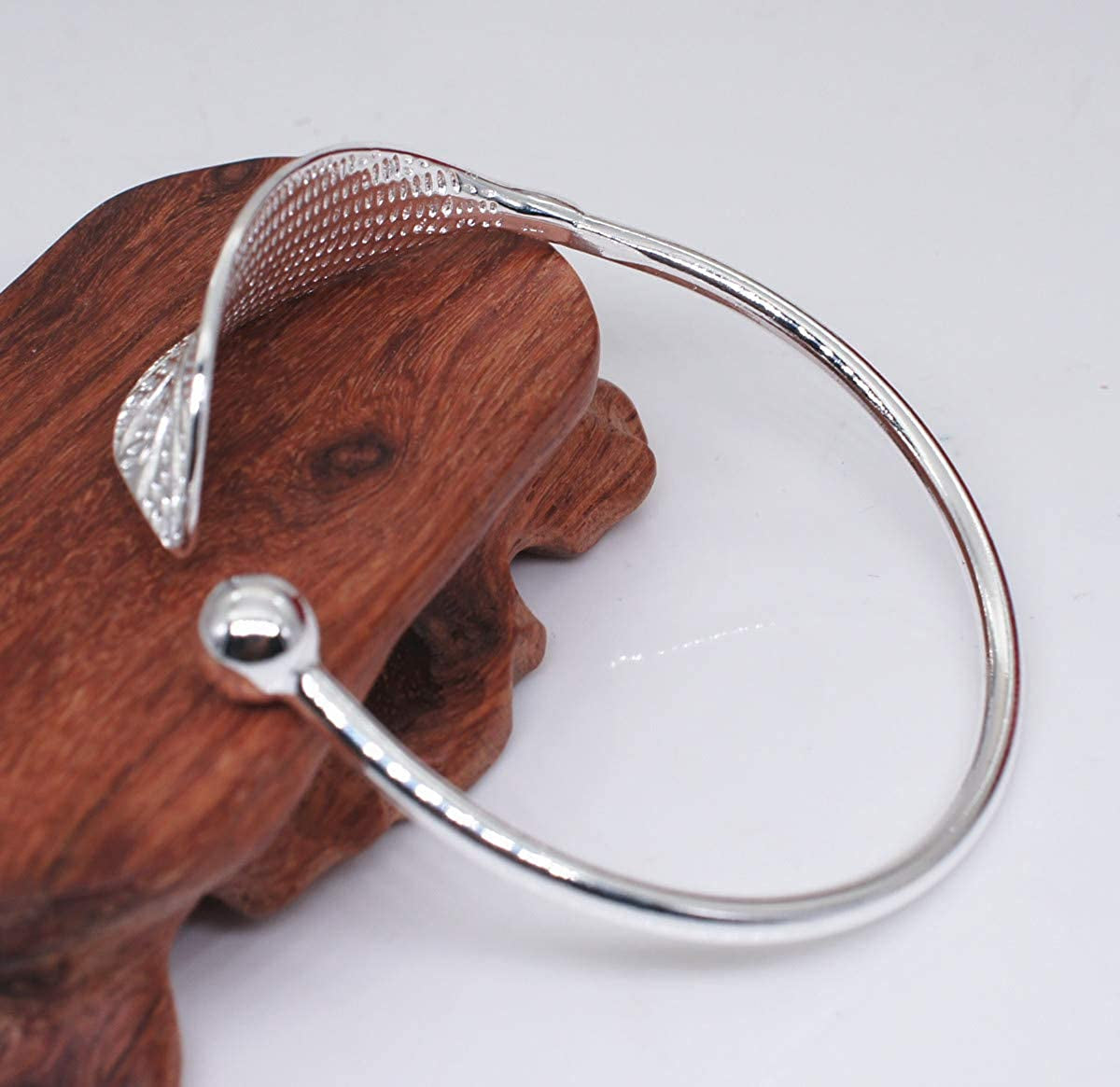 925 Sterling Silver Leaf Charm Bracelets & Bangles for Women Wedding Women Bracelet Vintage Style Adjustable Leaf Feather Bangle