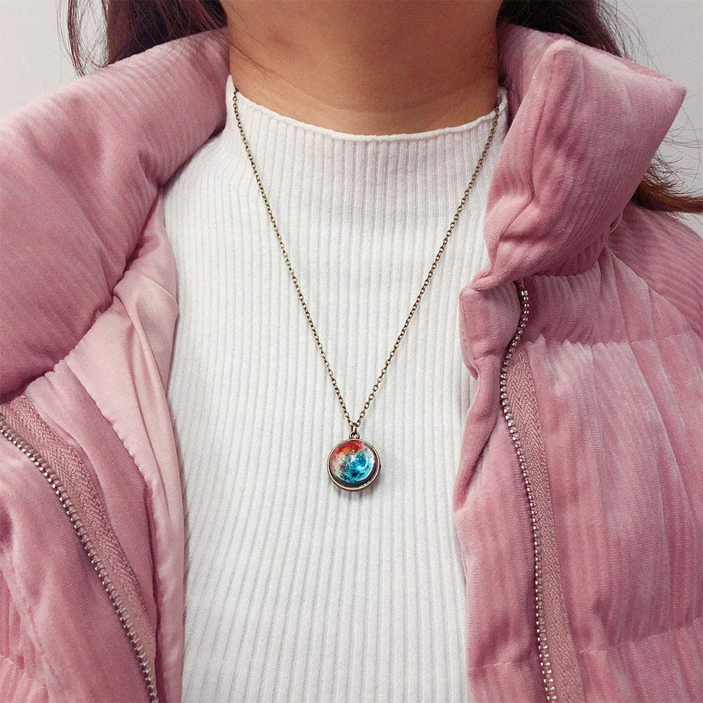 Eight Planets Necklace Pendent Double-Sided Glass Ball Universe Galaxy Solar System Guardian Stars Necklace for Women