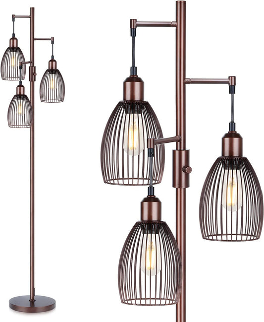 Industrial Floor Lamps for Living Room, Brown Tree Lamp with 6W LED Bulbs for Living Room Office Bederoom