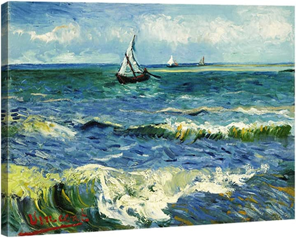 Canvas Prints Wall Art Seascape at Saintes Maries by Vincent Van Gogh Oil Paintings Reproduction Classical Giclee Artwork Ocean Sea Pictures for Bedroom Bathroom Kitchen Home Decorations