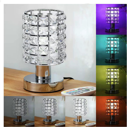 Crystal Table Desk Lamp with Remote Control 16 Colors Changing & 4 Levels Brightness Elegant RGB LED Bedside Light Decorative Nightstand Lamps for Party Home/Bedroom/Living Room (Silver)