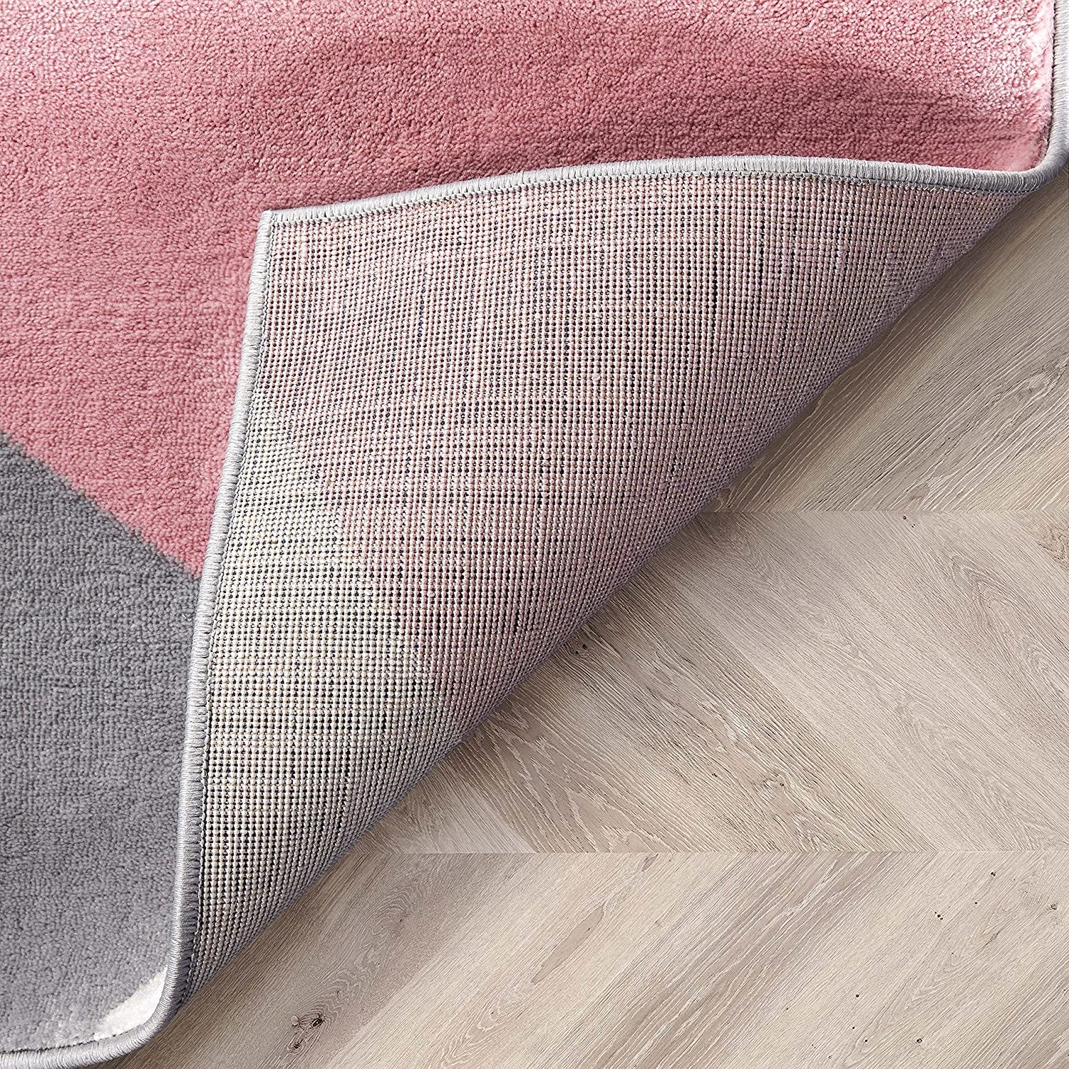 Good Vibes Nora Blush Pink Modern Geometric Stripes and Boxes 5'3" X 7'3" 3D Texture Area Rug, 5 Ft 3 in X 7 Ft 3