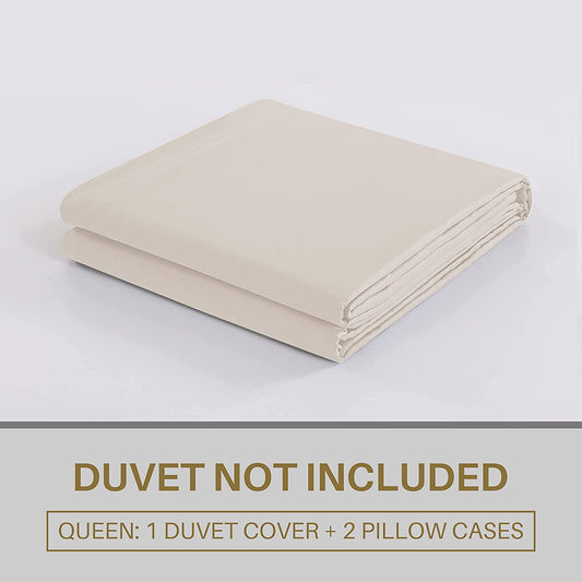 Duvet Cover Queen Beige 3 Pieces Set Solid Color Soft Cooling Double Brushed Microfiber 1800 Quality Comforter Cover with Zipper Clousre