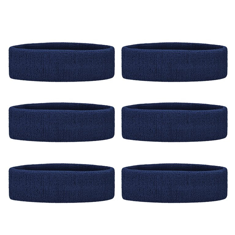 GOGO 6 Pieces Sports Headbands Terry Cloth Sweat Absorbing Head Band Navy