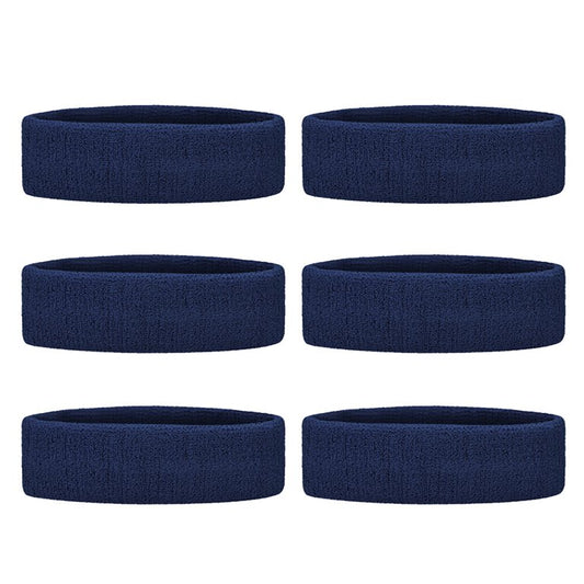 GOGO 6 Pieces Sports Headbands Terry Cloth Sweat Absorbing Head Band Navy