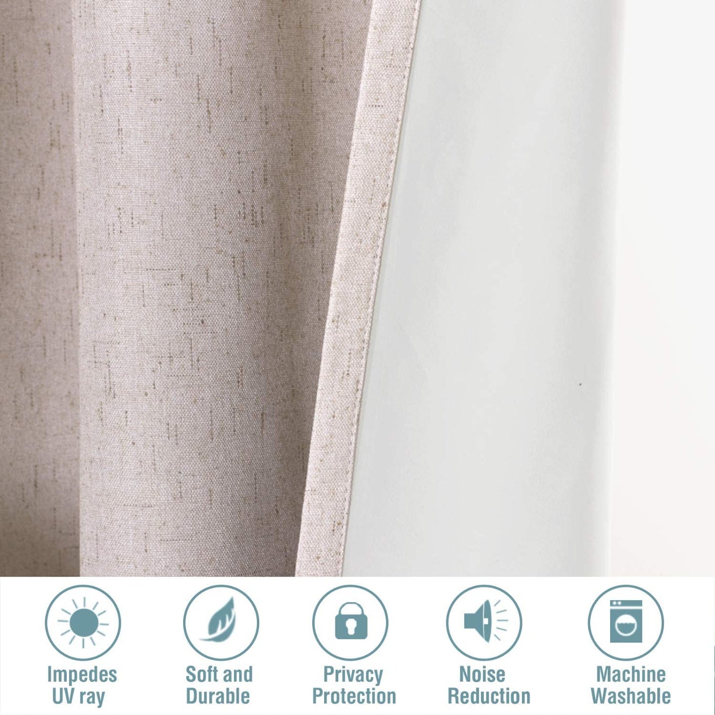 Linen Blackout Curtains 84 Inches Long 100% Absolutely Blackout Thermal Insulated Textured Linen Look Curtain Draperies Anti-Rust Grommet, Energy Saving with White Liner, 2 Panels, Natural