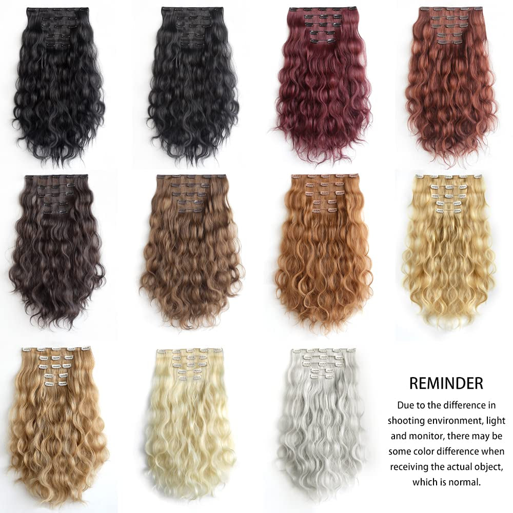 Black Hair Extensions  Clip in Hair Extension Wavy 18"Synthetic Thick Clips on Hair Piece for Women 5PCS Blonde Curly Straight 22"Long Girls Brown Red White Natural Full Head 5 Oz
