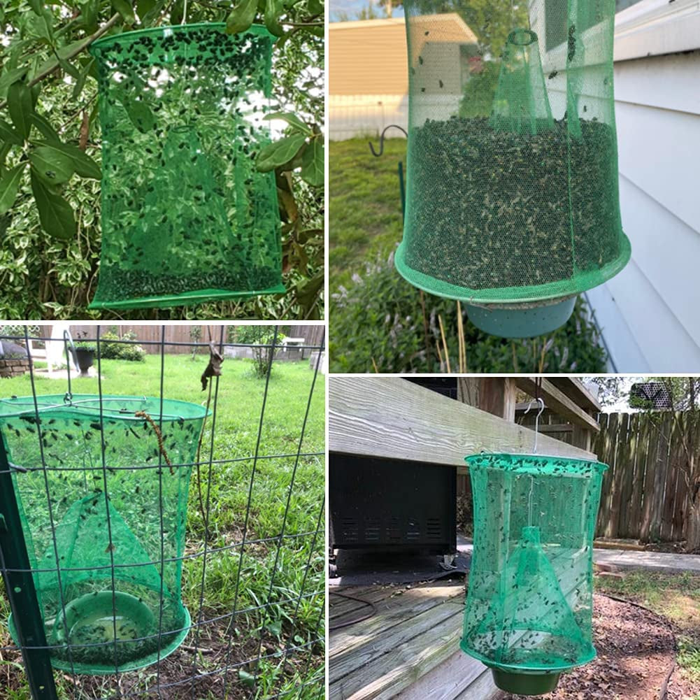 Ranch Fly Trap with Bait Tray, Reusable Fly Trap Fly Catcher Cage for Indoor or Outdoor Family Farms, Park, Restaurants (4)