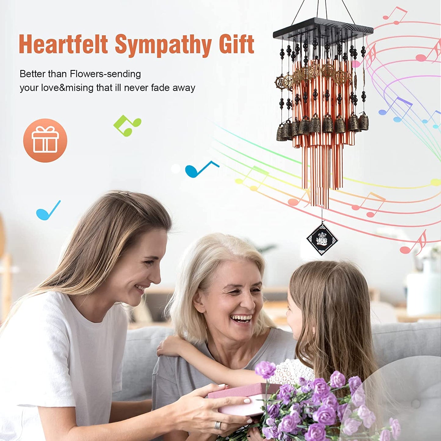 Wind Chimes for Outside,30"Memorial Wind Chimes with 28 Pieces Tubes and 16 Copper Bell for Garden,Patio,Window Wind Chime Hanging Decoration, Bronze Memorial Sympathy Wind Chimes Gifts for Mom