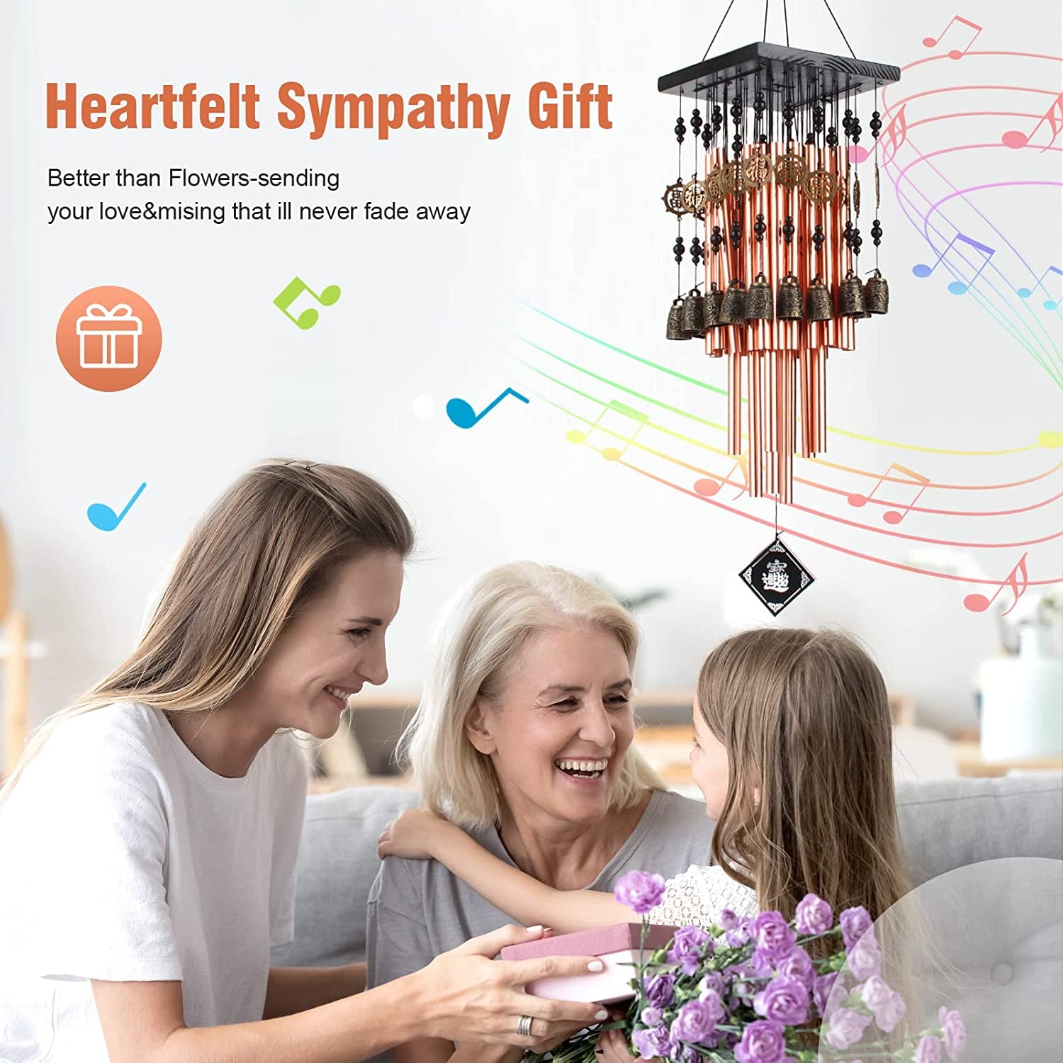 Wind Chimes for Outside,30"Memorial Wind Chimes with 28 Pieces Tubes and 16 Copper Bell for Garden,Patio,Window Wind Chime Hanging Decoration, Bronze Memorial Sympathy Wind Chimes Gifts for Mom