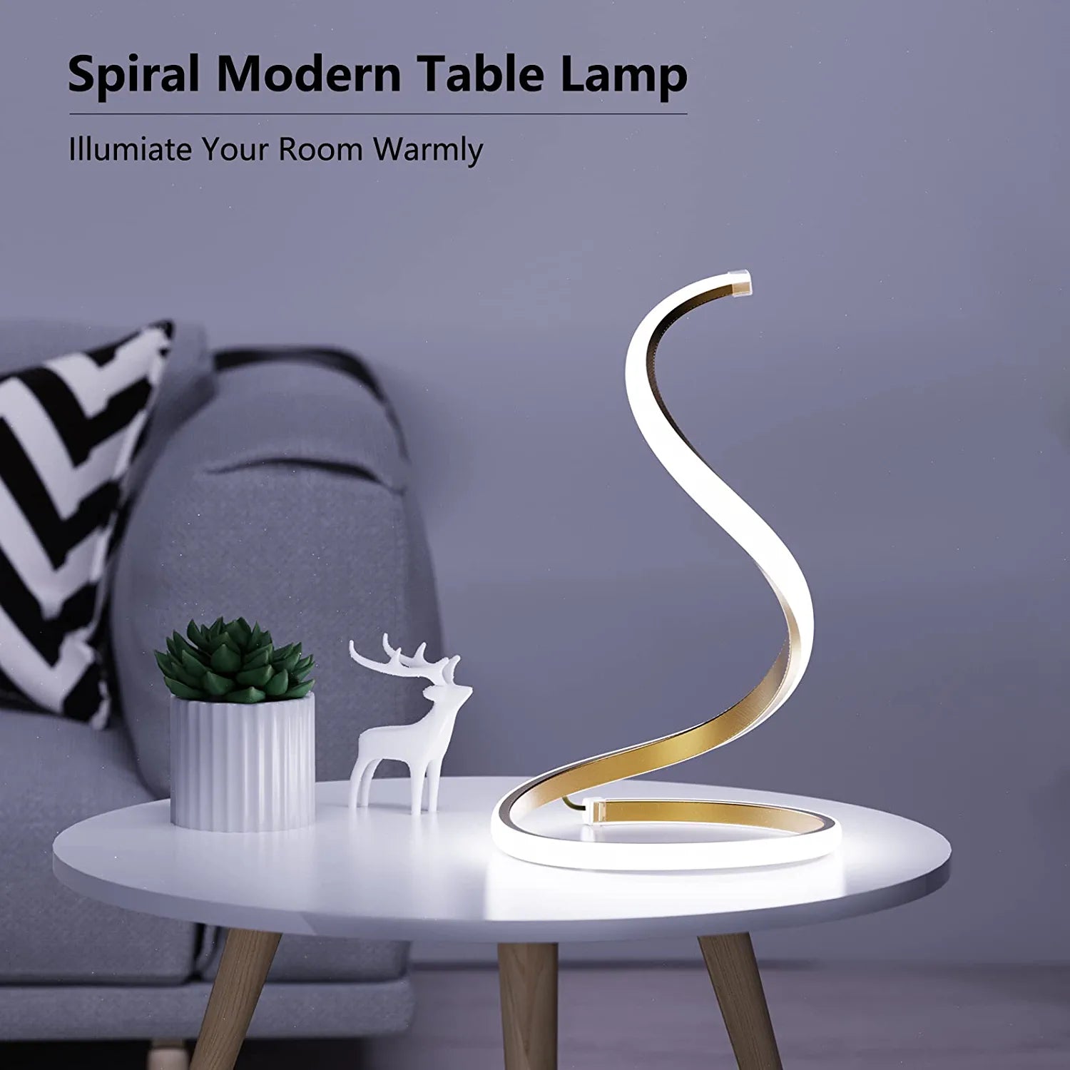Spiral LED Table Lamp, Modern 3 Colors Dimmable Desk Lamp with Minimalist Lighting Design & Touch Controller, Creative Stylish Smart Lamp for Bedroom, Office, Home (Gold)