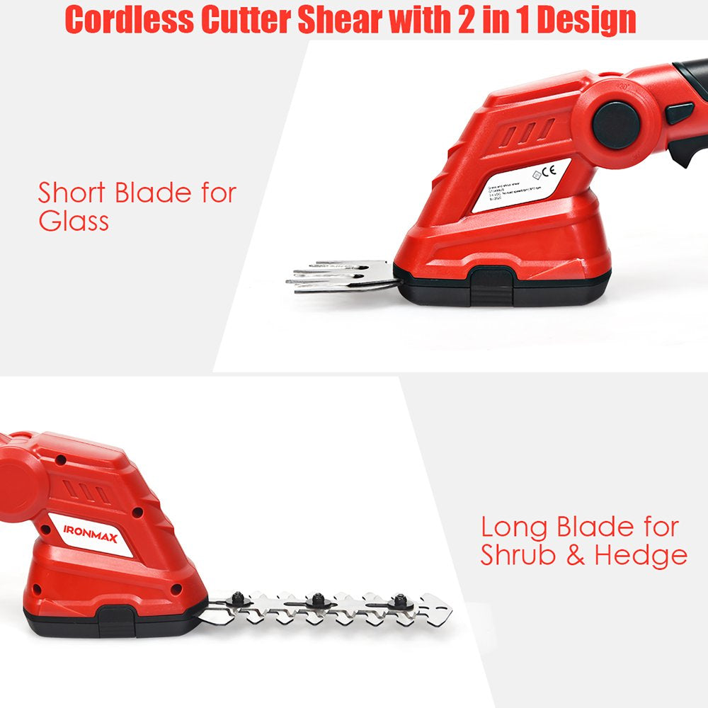 IRONMAX 3.6V 2-In-1 Cordless Grass Shear Cutter Shrub Trimmer W/Rechargeable Battery