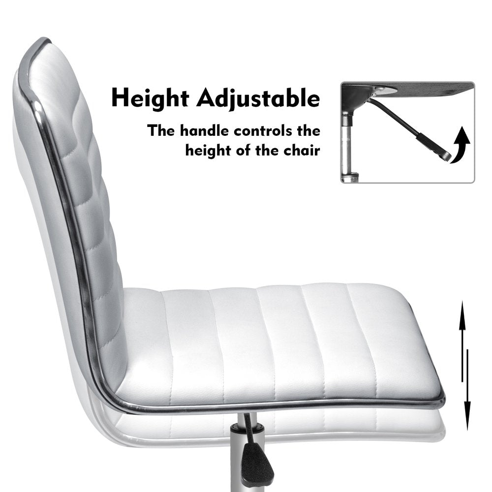 Mid Back Faux Leather Office Desk Computer Task Chair, with Armless, White