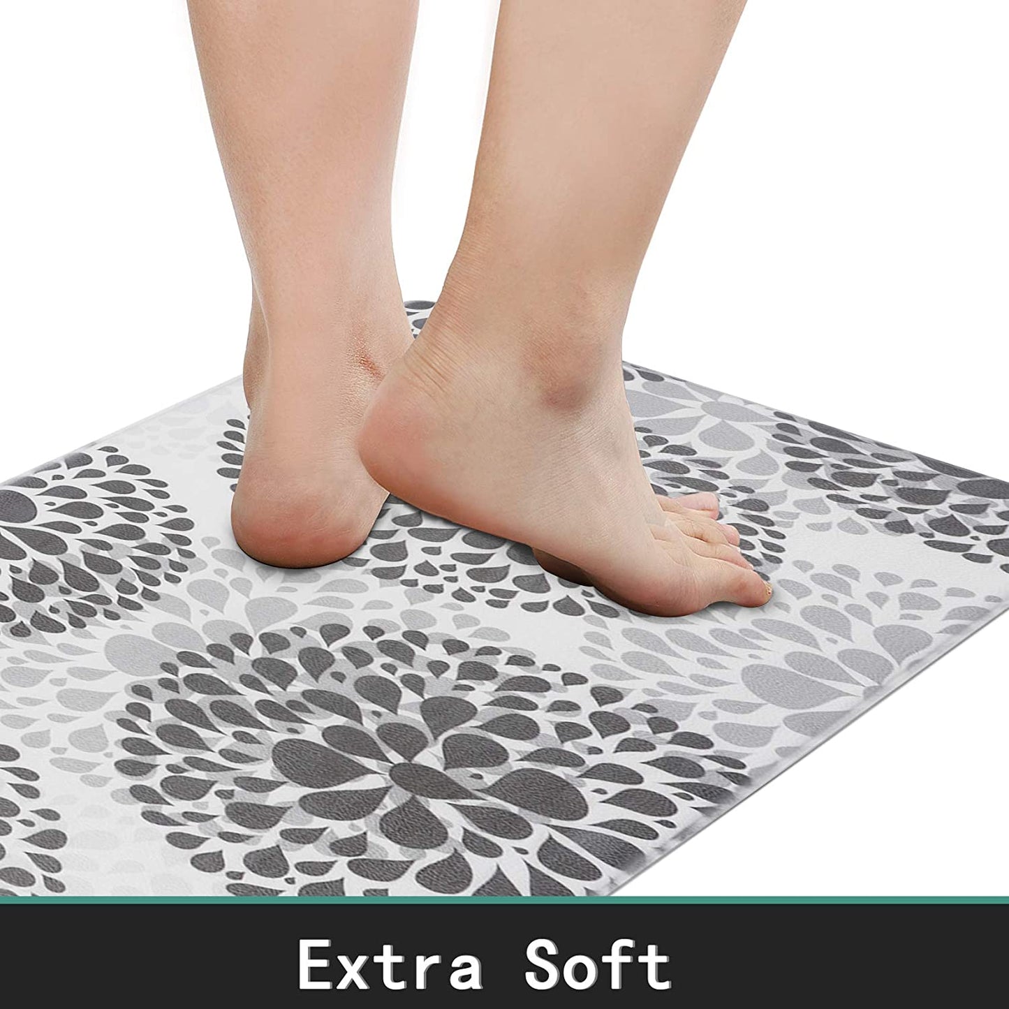 Kitchen Rugs Set anti Fatigue Kitchen Floor Mat Easy to Clean 2Piece Non Slip Comfort PVC Leather Heavy Duty Standing Mats Indoor Outdoor (Grey Drop)