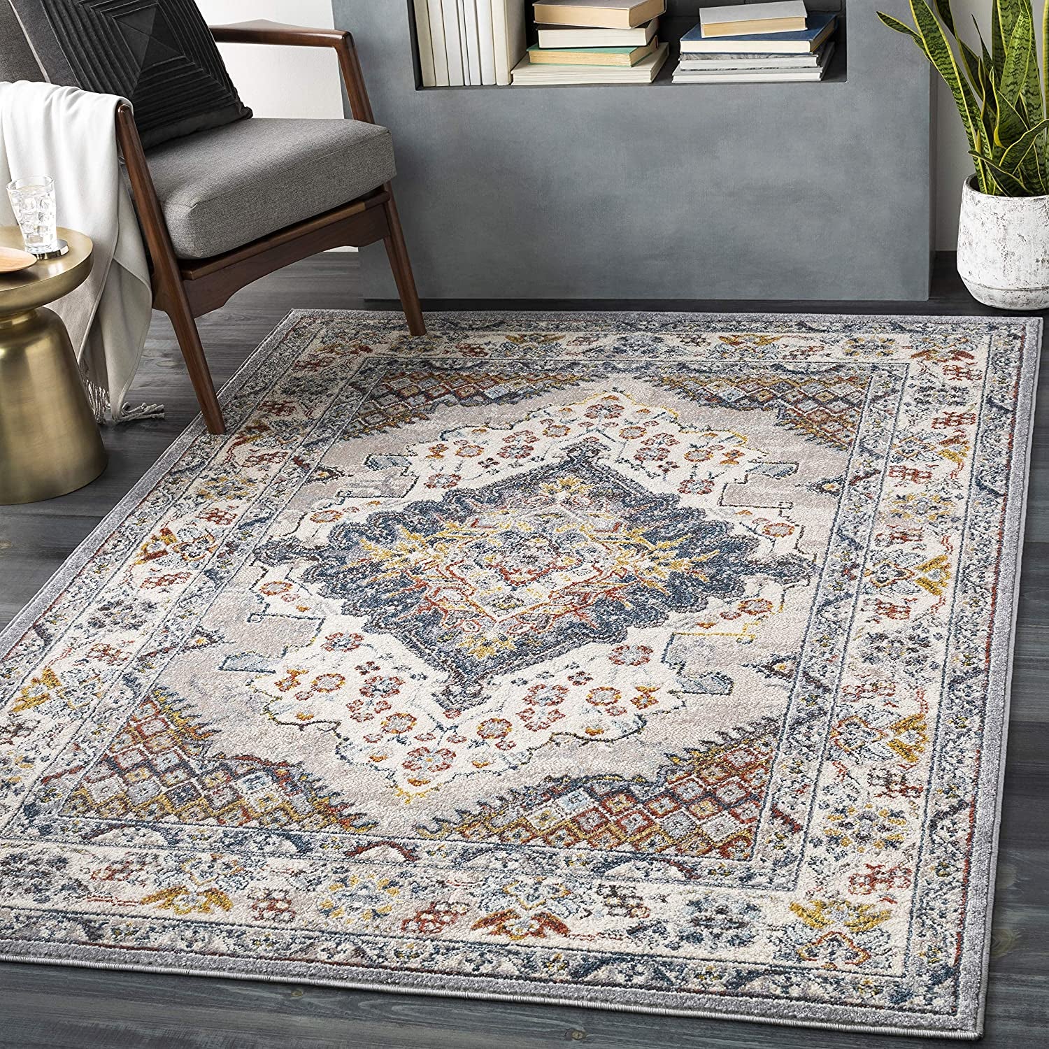 Anja Oriental Medallion Area Rug,5'2" X 7',Grey