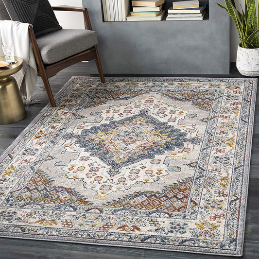 Anja Oriental Medallion Area Rug,5'2" X 7',Grey