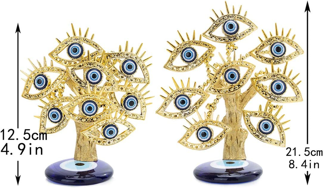 Golden Turkish Evil Eyes Tree with Blue Evil Eye Base for Home Decor Luck Gift