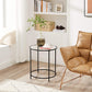 round Side Table, Glass End Table with Metal Frame, Small Coffee Accent Table, Bedside Table, Modern Style, for Living Room, Balcony, Bedroom, Black ULGT020B01