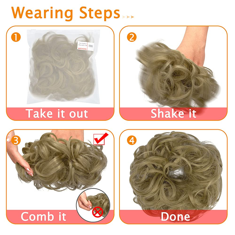 Messy Hair Bun Hair Scrunchies Extension Curly Wavy Messy Synthetic Chignon for Women Updo Hairpiece 1PCS Silver