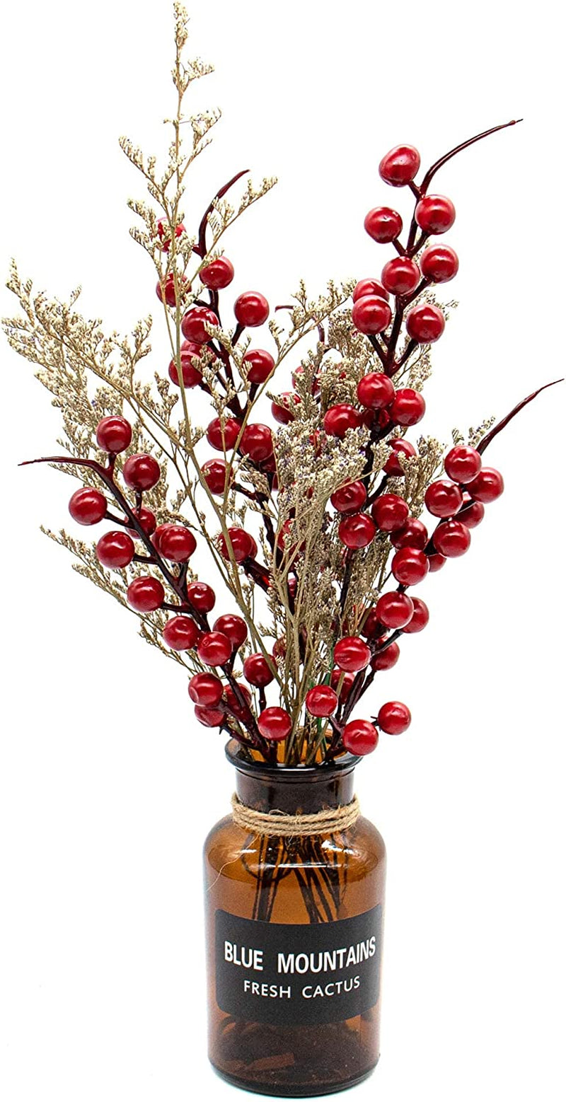 , 20 Pack Red Berries Stems for Christmas Tree Decorations Crafts Holiday and Home Decor