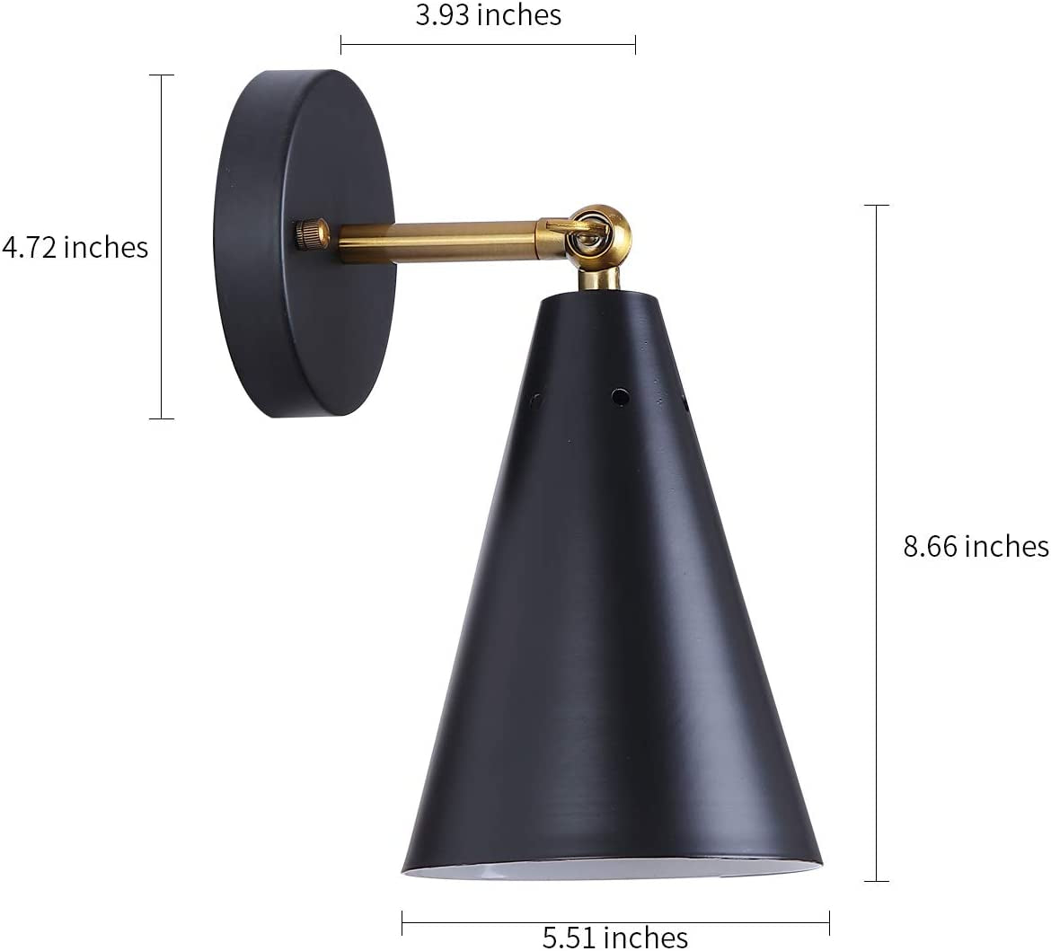 Modern Black Wall Sconces Lighting, 2 Pack Gold Rustic Wall Sconce Fixture Farmhouse Wall Lamp Simplicity Bronze Finish Arm Swing Industrial Wall Lights for Bedroom,Living Room,Reading,Kitchen