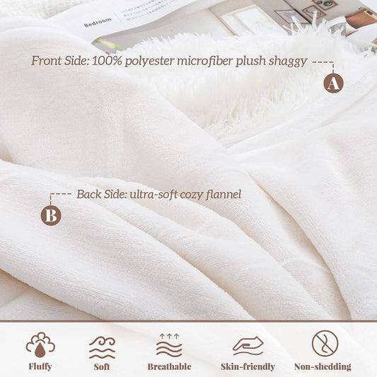 Faux Fur Pillowcases Standard Size, Set of 2 Shaggy Plush Fluffy Pillow Cases Home Decorative Fuzzy Pillow Covers, Zipper Closure , 20" X 26", White