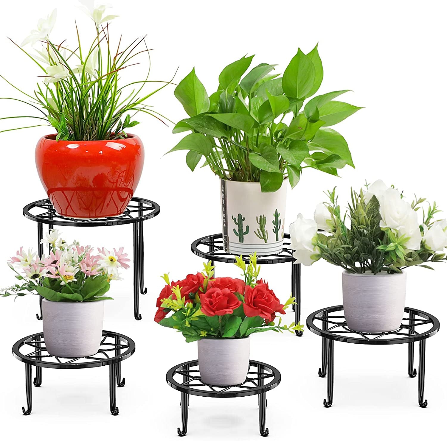 5 Pack Metal Plant Stands,Heavy Duty Potted Holder for Flower Pot,Indoor Outdoor Metal Rustproof Iron Garden Container round Supports Rack for Planter…